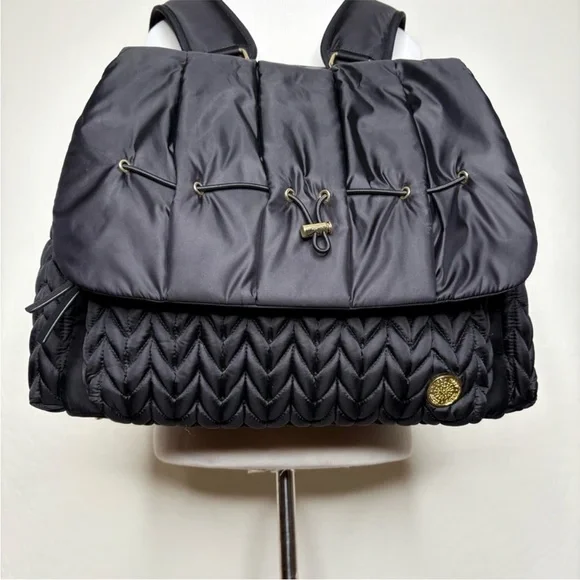 HAPP Levy Elegant Black Gold Trim Quilted Baby Shoulder Bag convertible Backpack - Picture 4 of 16